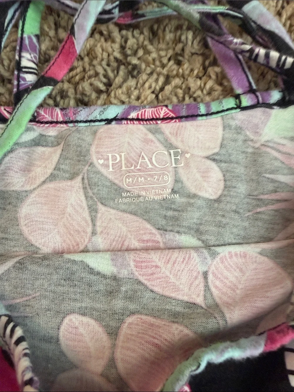The Children's Place Black Dress with Pink & Mint Tropical Leaves